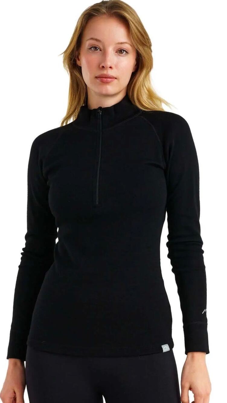 Merino Tech Women's Merino Half Zip Long Sleeve 320 Black Pullover Sz M